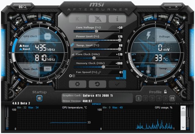 MSI Afterburner Program za Merjenje temperature in navijanje grafičnih kartic