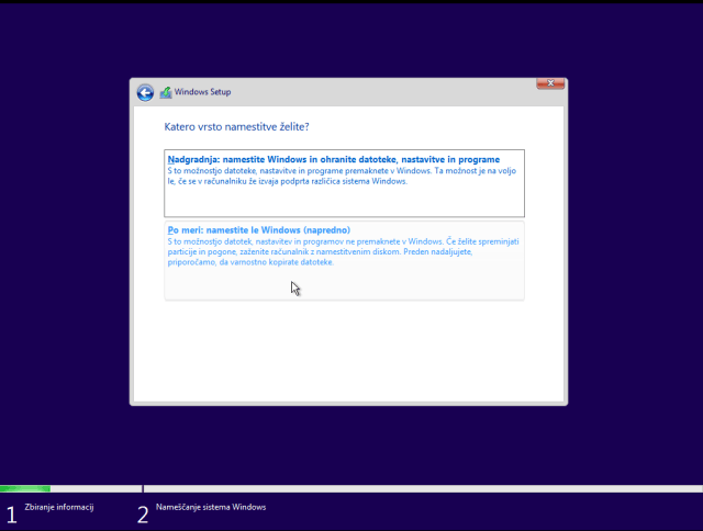 Inštalacija windows 10 po meri z usb ključka