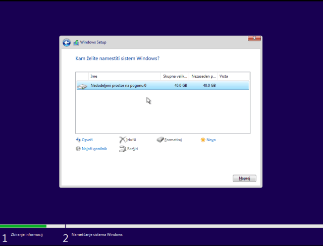 Izpisek Diskov za pripravo na windows 10 inštalacijo