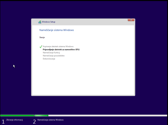 pričetek Inštalacije windows 10 okolja preko usb ključka
