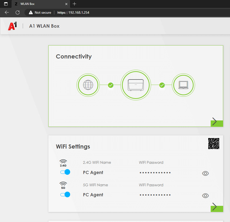 A1 Wifi Ruter login screen