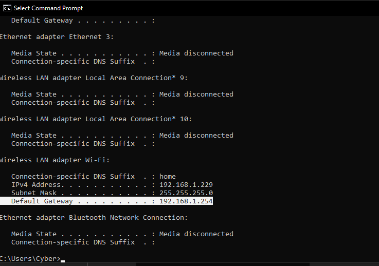 Default Gateway IP Naslov za dostop do wifi ruterja Default Gateway IP Naslov za dostop do wifi ruterja