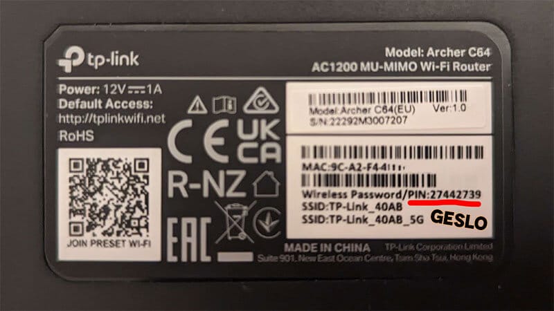 Privzeto geslo na TP Link Archer C64 Ruterju za Wifi Privzeto geslo na TP Link Archer C64 Ruterju za Wifi