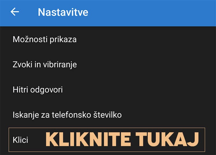 Nastavitev klicev na telefonu android