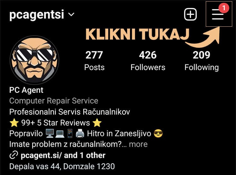 tri vodoravne črtice ki morate klikniti za izbris instagram profila