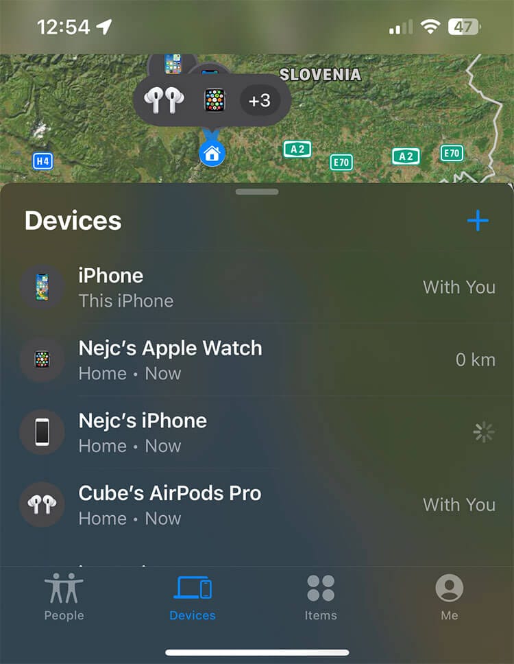 Find My iPhone aplikacija na telefonu