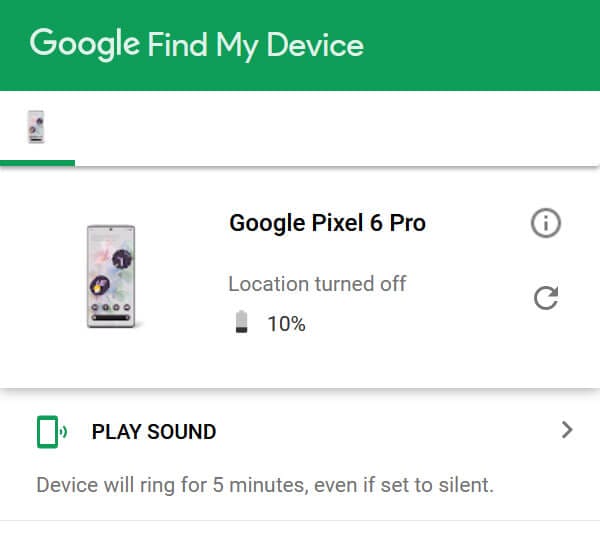 Google Find My Device Spletna Aplikacija za iskanje telefona