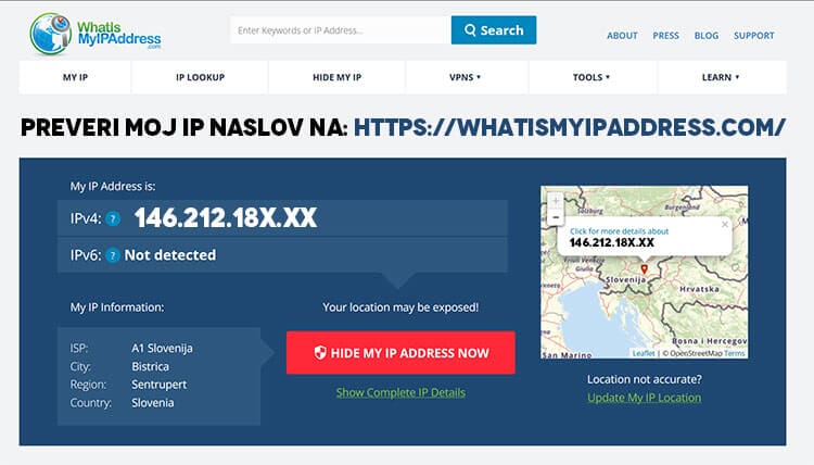 What is my ip address spletna stran za preveriti moj ip naslov