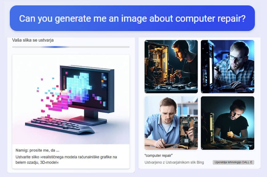 uporaba umetne inteligence bing ai z chat gpt 4 za generacijo slik