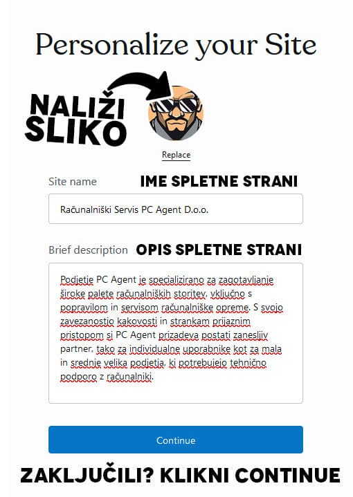 ime in opis spletne strani na wordpress