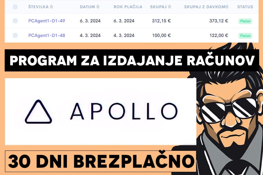 Spletni program za izdajanje računov Apollo + Predračun vzorec