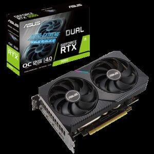 ASUS Video Card NVidia Dual GeForce RTX 3060 V2 OC Edition 12GB GDDR6 VGA with two powerful Axial-tech fans and a 2-slot design for broad compatibility