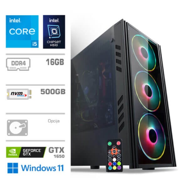 Gaming Računalnik Računalnik MEGA MT 5000 i5-11400F/GTX1650-4GB/16GB/500GB/350W/Win11Home RGB