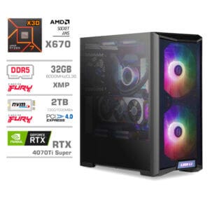 Gaming Računalnik Računalnik MEGA TWR S10 R7-7800X3D/RTX4070Ti Super/32GB-DDR5/2TB-4.0/1000W/Brez OS/črna RGB