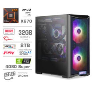 Gaming Računalnik Računalnik MEGA TWR S10 R7-7800X3D/RTX4080 Super/32GB-DDR5/2TB-4.0/1000W/Brez OS/črna RGB