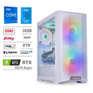 Gaming Računalnik Računalnik MEGA TWR S10 i7-14700F/RTX4070 Super/32GB-DDR5/2TB-4.0/1000W/Brez OS/bela RGB