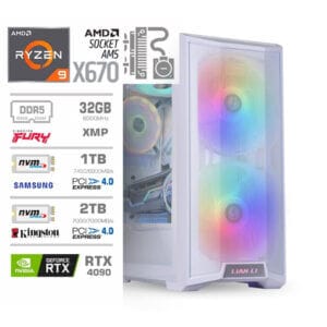 Gaming Računalnik Računalnik MEGA TWR S10 R9-7950X3D/RTX4090/32GB-DDR5/1TB-4.0/2TB-4.0/1000W/Brez OS/bela RGB