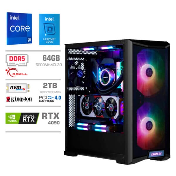 Gaming Računalnik Računalnik MEGA TWR S10 i9-14900K/RTX4090/64GB-DDR5/2TB-4.0/1000W/Brez OS/črna RGB