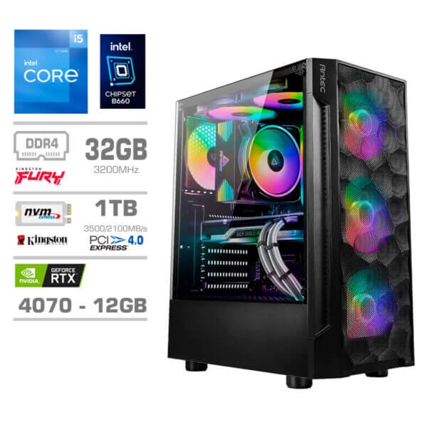 Gaming Računalnik Računalnik MEGA TWR S7 i5-12600K/RTX4070/32GB/1TB-4.0/750W/Brez OS RGB