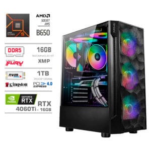 Gaming Računalnik Računalnik MEGA TWR S7 R5-7600/RTX4060Ti-16GB/16GB-DDR5/1TB-4.0/750W/Brez OS RGB