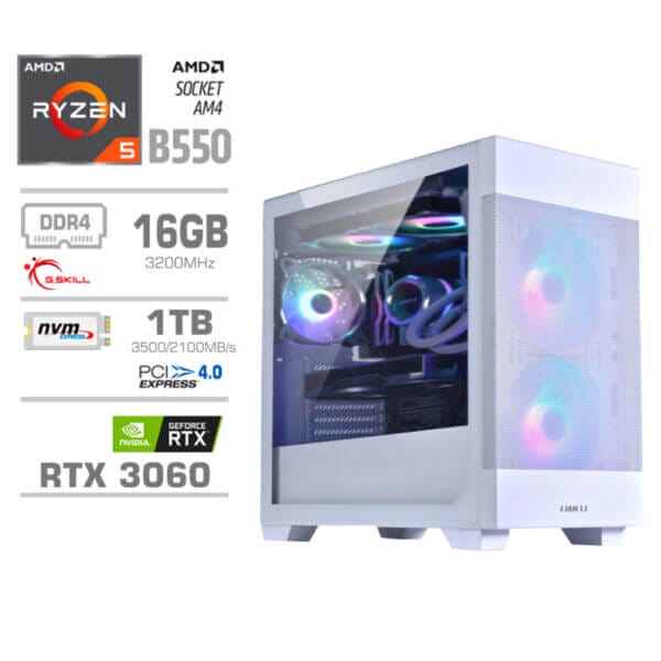 Gaming Računalnik Računalnik MEGA MT S7X R5-5600G/RTX3060/16GB/1TB-4.0/750W/Brez OS/bela RGB