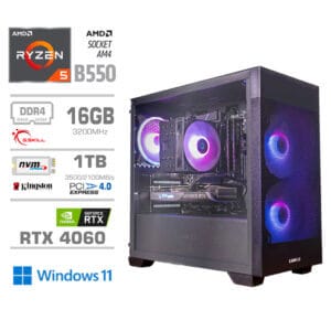 Gaming Računalnik Računalnik MEGA MT S7X R5-5600G/RTX4060/16GB/1TB-4.0/750W/Win11Home/črna RGB