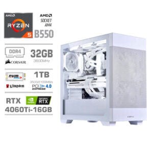 Gaming Računalnik Računalnik MEGA MT S7X R5-5600X/RTX4060Ti/32GB/1TB-4.0/750W/Brez OS/bela RGB