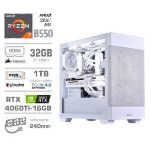 Gaming Računalnik Računalnik MEGA MT S7X R7-5700X/RTX4060Ti/32GB/1TB-4.0/750W/Brez OS/bela RGB