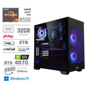 Gaming Računalnik Računalnik MEGA MT S7X R7-5800X/RTX4070/32GB/2TB-4.0/750W/Win11Home/črna RGB