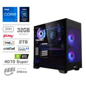 Gaming Računalnik Računalnik MEGA MT S7X GAMER i7-12700K/RTX4070 Super/32GB/2TB-4.0/750W/Brez OS/črna RGB