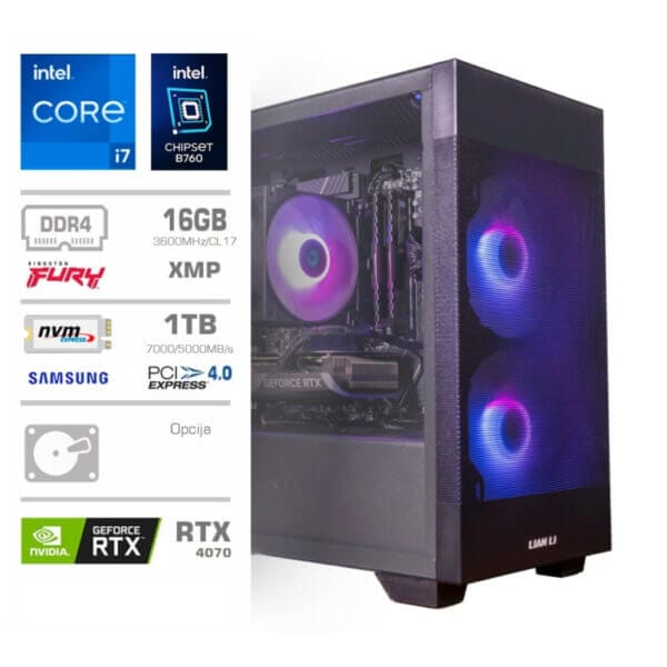 Gaming Računalnik Računalnik MEGA MT S7X GAMER i7-13700/RTX4070/16GB/1TB-4.0/750W/Brez OS/črna