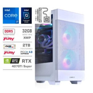 Gaming Računalnik Računalnik MEGA MT S7X GAMER i7-14700KF/RTX4070Ti Super/32GB-DDR5/2TB-4.0/750W/Brez OS/bela RGB