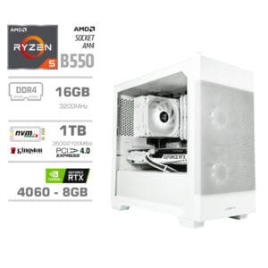 Gaming Računalnik Računalnik MEGA MT S7X R5-5600X/RTX4060/16GB/1TB-4.0/750W/Brez OS/bela RGB + Estetski napajalni kabli