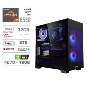 Gaming Računalnik Računalnik MEGA MT S7X R7-5800X/RTX4070/32GB/2TB-4.0/750W/Brez OS/črna RGB + Estetski napajalni kabli [Vijola / Črna]