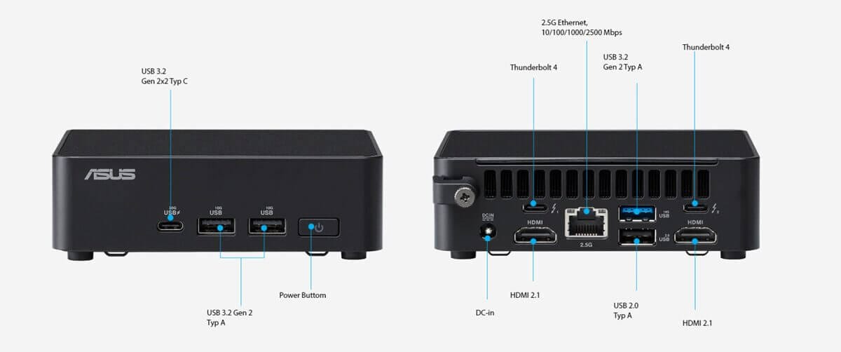 ASUS NUC 14 Pro Slim Kit Priključki