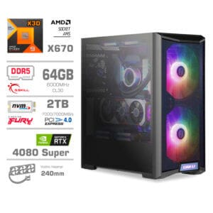 Gaming Računalnik Računalnik MEGA TWR S10 R9-7900X3D/RTX4080 Super/64GB-DDR5/2TB-4.0/1000W/Brez OS/črna RGB