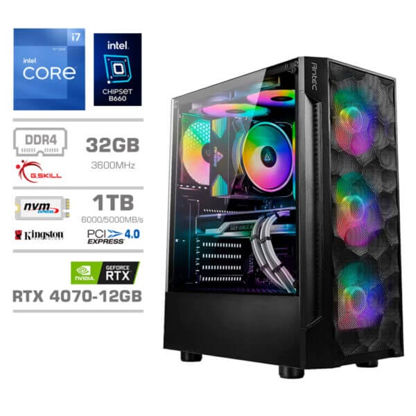 Gaming Računalnik Računalnik MEGA TWR S7 i7-13700KF/RTX4070/32GB/2TB-4.0/750W/Brez OS RGB