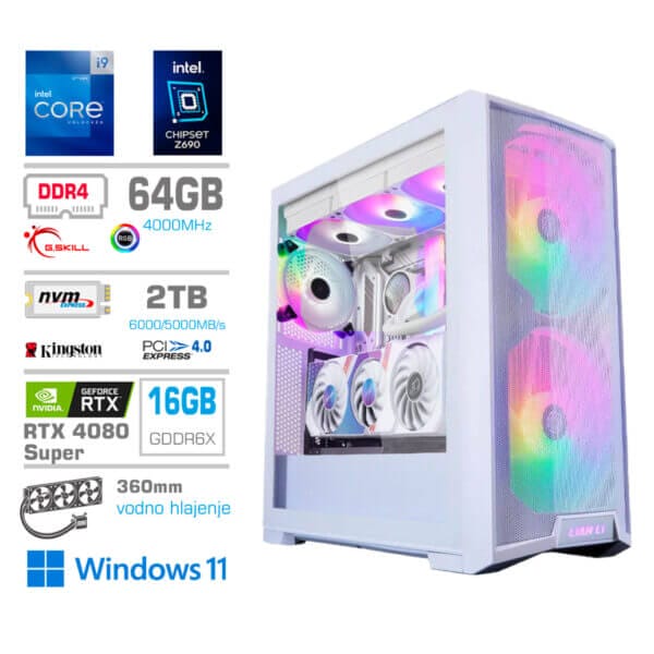 Gaming Računalnik Računalnik MEGA TWR S10 i9-12900KF/RTX4080 Super/64GB/2TB-4.0/1000W/Win11Home/bela RGB