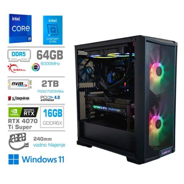 Gaming Računalnik Računalnik MEGA TWR S10 i9-14900KF/RTX4070Ti Super/64GB-DDR5/2TB-4.0/1000W/Win11Home/črna RGB