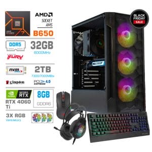 Gaming Računalnik Komplet MEGA TWR S7 R7-7700X/RTX4060Ti/32GB-DDR5/2TB-4.0/750W/Brez OS RGB/Tipkovnica