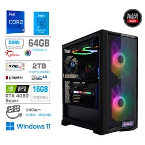 Gaming Računalnik Računalnik MEGA TWR S10 i9-14900KF/RTX4080 Super/64GB-DDR5/2TB-4.0/1000W/Win11Home/črna RGB (Black Friday)