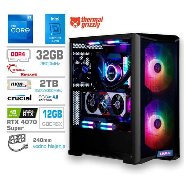 Gaming Računalnik Računalnik MEGA TWR S10 i7-12700K/RTX4070 Super/32GB/2TB/1000W/Brez OS/črn RGB