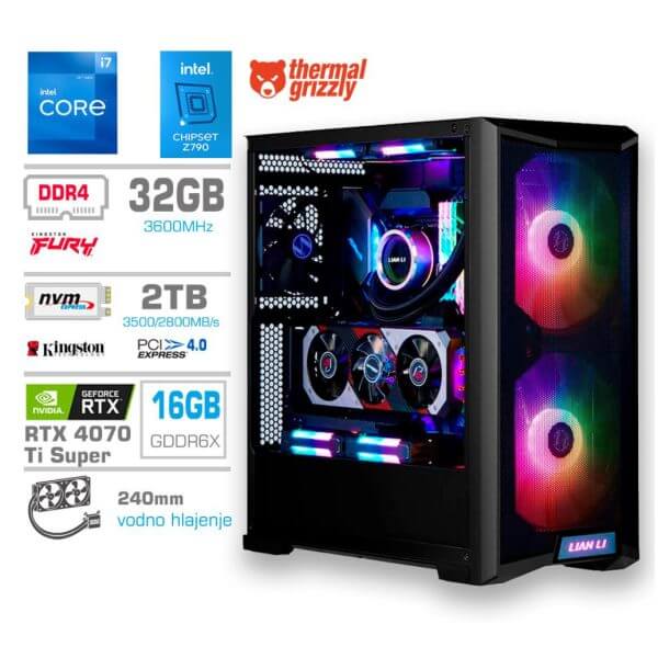 Gaming Računalnik Računalnik MEGA TWR S10 i7-12700K/RTX4070Ti Super/32GB/2TB-4.0/1000W/Brez OS/črn RGB