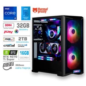 Gaming Računalnik Računalnik MEGA TWR S10 i9-13900K/RTX4070Ti Super/32GB/2TB-4.0/1000W/Brez OS/črn RGB