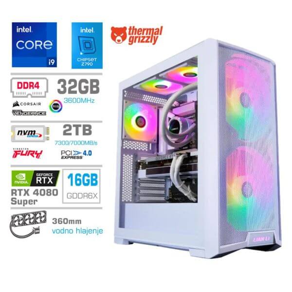 Gaming Računalnik Računalnik MEGA TWR S10 i9-13900K/RTX4080 Super/32GB/2TB-4.0/1000W/Brez OS/bel RGB