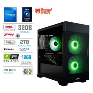 Gaming Računalnik Računalnik MEGA MT S7X i7-12700K/RTX4070/32GB/2TB-4.0/750W/Brez OS/črna RGB + Estetski napajalni kabli [Zelena / Črna]