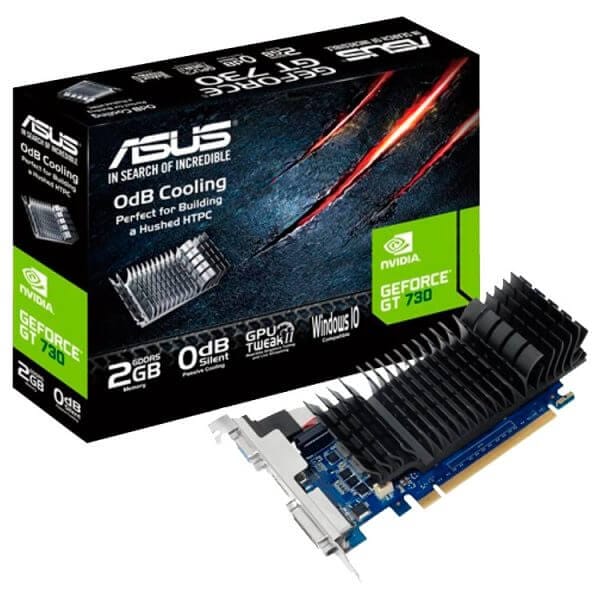 ASUS GeForce GT 730 2GB GDDR5 BRK VGA low profile graphics card for silent HTPC build with IO port brackets PCIe 2.0 1xD SUB 1xDVI D 1xHDMI 1.4a