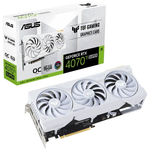 ASUS TUF Gaming GeForce RTX 4070 Ti SUPER White OC Edition 16GB GDDR6X graficna kartica with DLSS 3 lower temps and enhanced durability PCIe 4.0 2xHDMI 2.1a 3xDisplayPort 1.4a