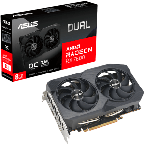 ASUS graficna kartica AMD Radeon Dual Radeon RX 7600 V2 OC Edition 8GB GDDR6 VGA optimizirana znotraj in zunaj za nizje temperature ter vzdrzljivost PCIe 4.0 1xHDMI 2.1 3xDisplayPort 1.4a