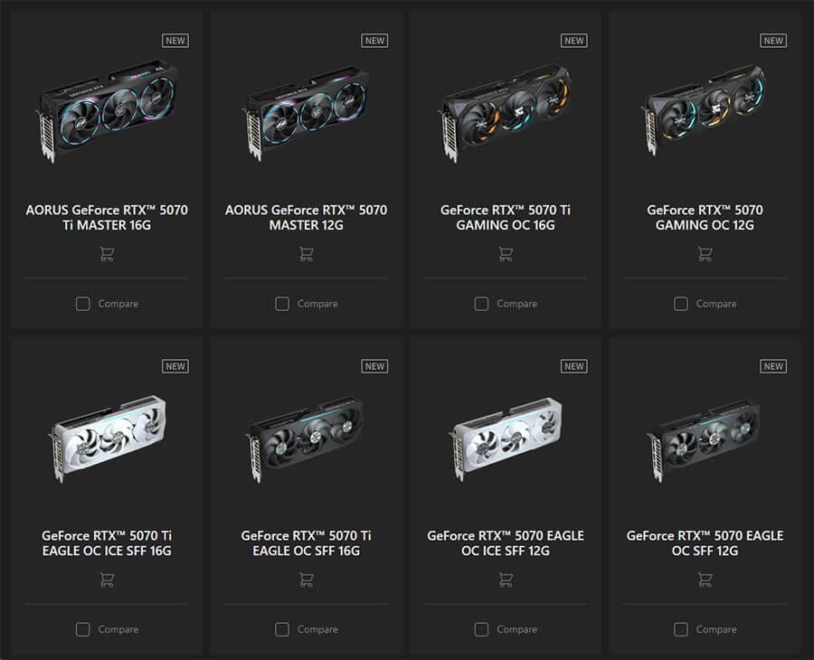 Nvidia Geforce RTX 5070 TI in RTX 5070 Gigabyte modeli Nvidia Geforce RTX 5070 TI in RTX 5070 Gigabyte modeli